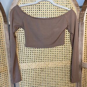 Brown Off-Shoulder Crop Top
